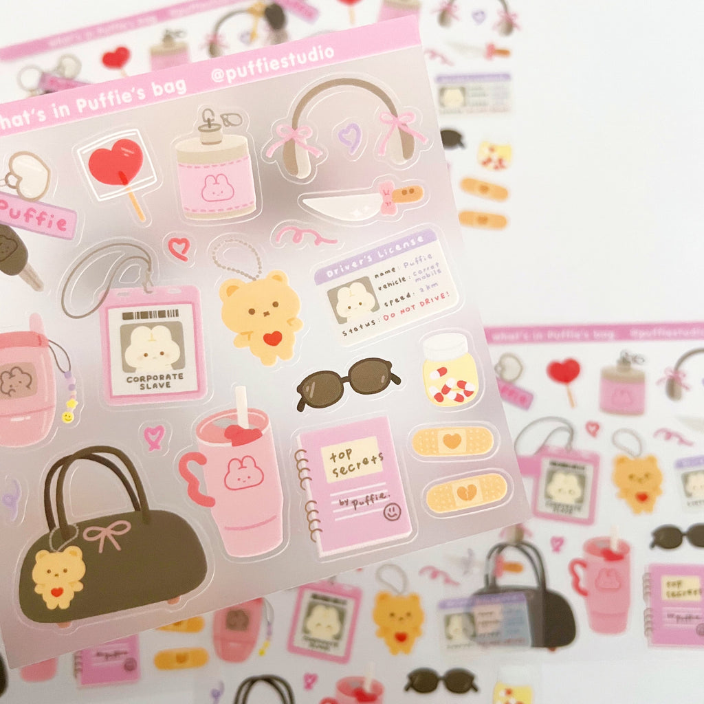 What's in My Bag Clear Sticker Sheet