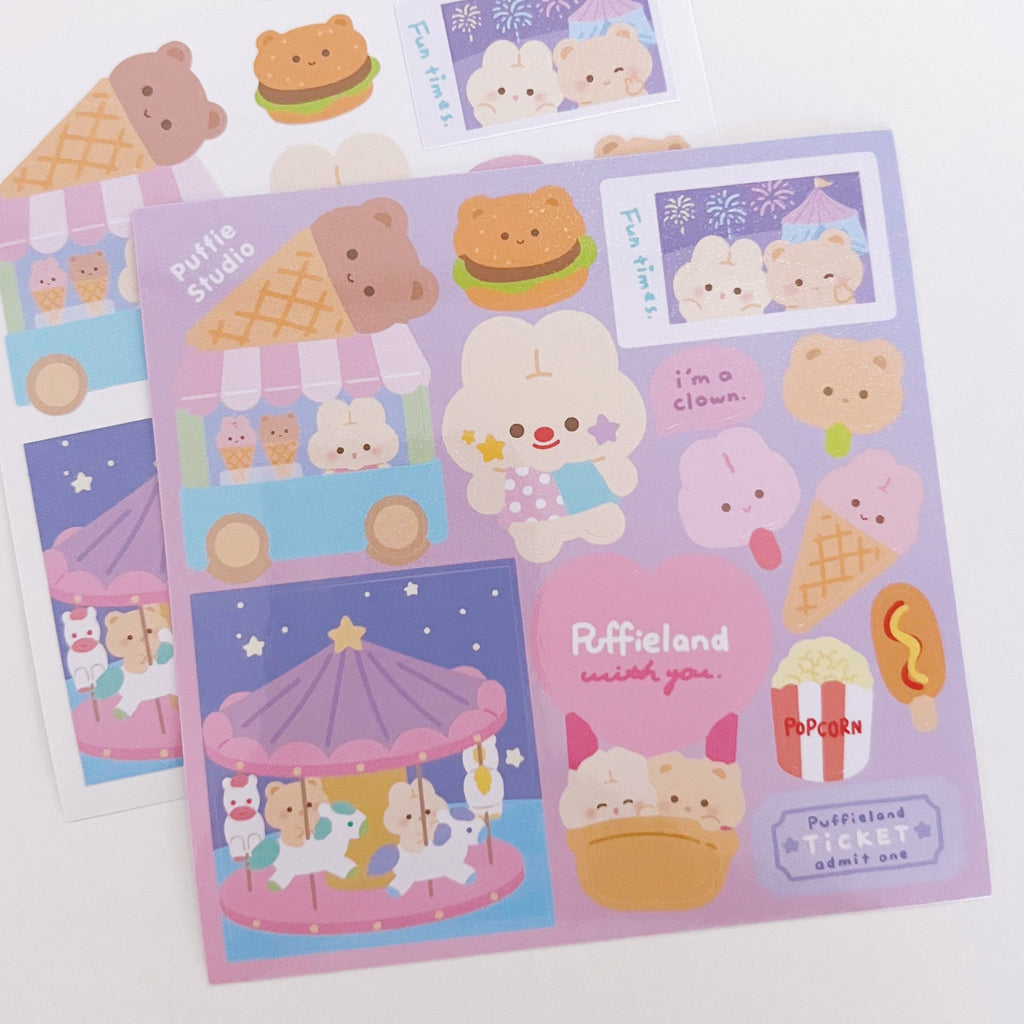 Puffieland Theme Park Sticker Sheet