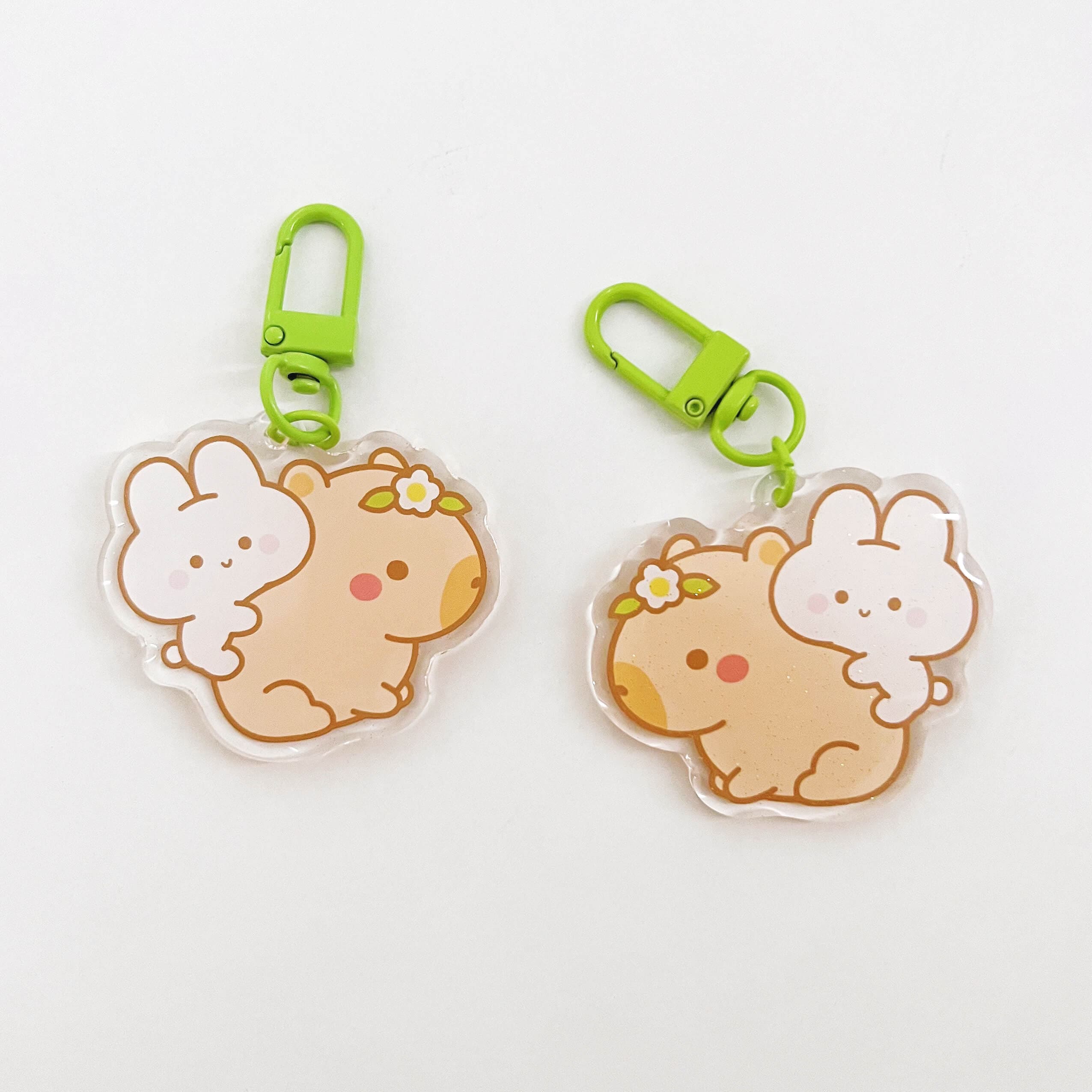 Puffie & Capybara Glitter  Keychain